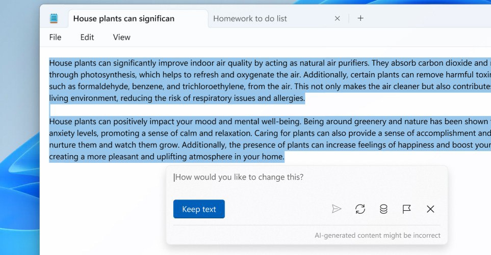 هوش مصنوعی به نوت‌پد، پینت و ابزار برش ویندوز ۱۱ رسید