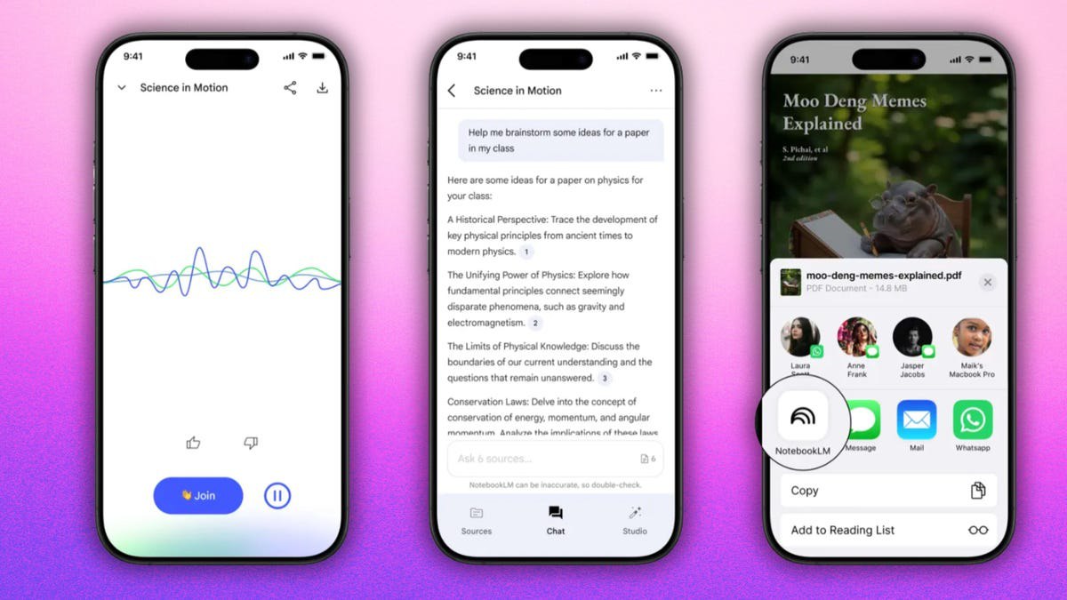 دستیار پژوهشی هوش مصنوعی گوگل، NotebookLM، اپلیکیشن موبایل گرفت